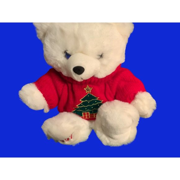 Holiday K-MART Christmas Plush White Teddy Bear 1997 RED Sweater - Picture 3 of 13